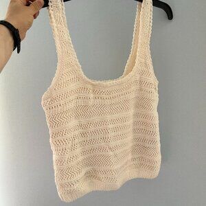 Abercrombie & Fitch Cream Knit Crochet Tank Top - Medium